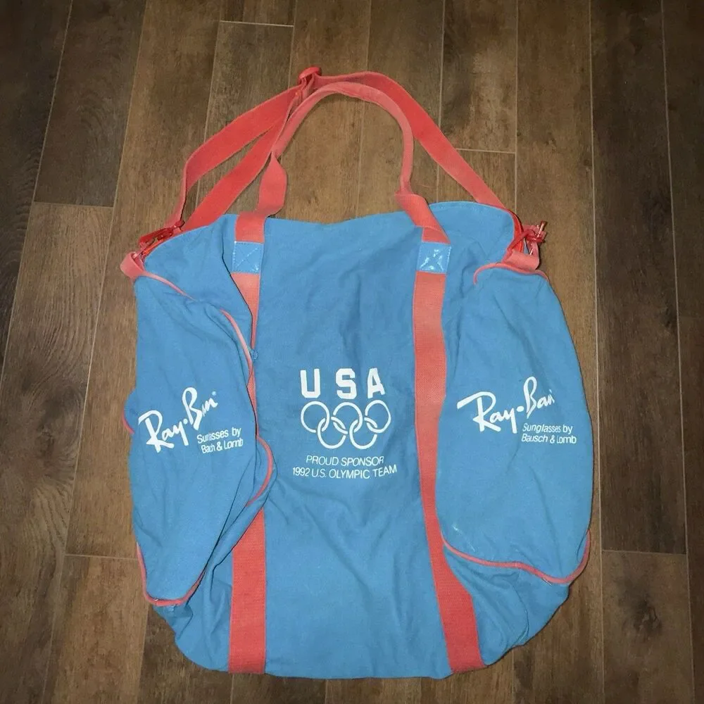 Vintage 1992 Olympics Ray-Ban Duffel Bag Blue W Red Straps